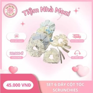 Set 6 scrunchies buộc tóc vintage dễ thương – vải voan, ren, nơ bánh bèo Hàn Quốc - Tiệm Nhà Mozi