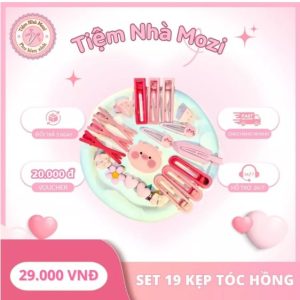 Set kẹp tóc Lợn Hồng/ SET 19 MÓN KẸP TÓC TONE HỒNG nhẹ nhàng xinh xắn kèm túi zip - Tiệm Nhà Mozi