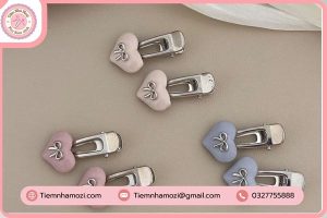kẹp tóc cặp đôi trái tim gắn nơ